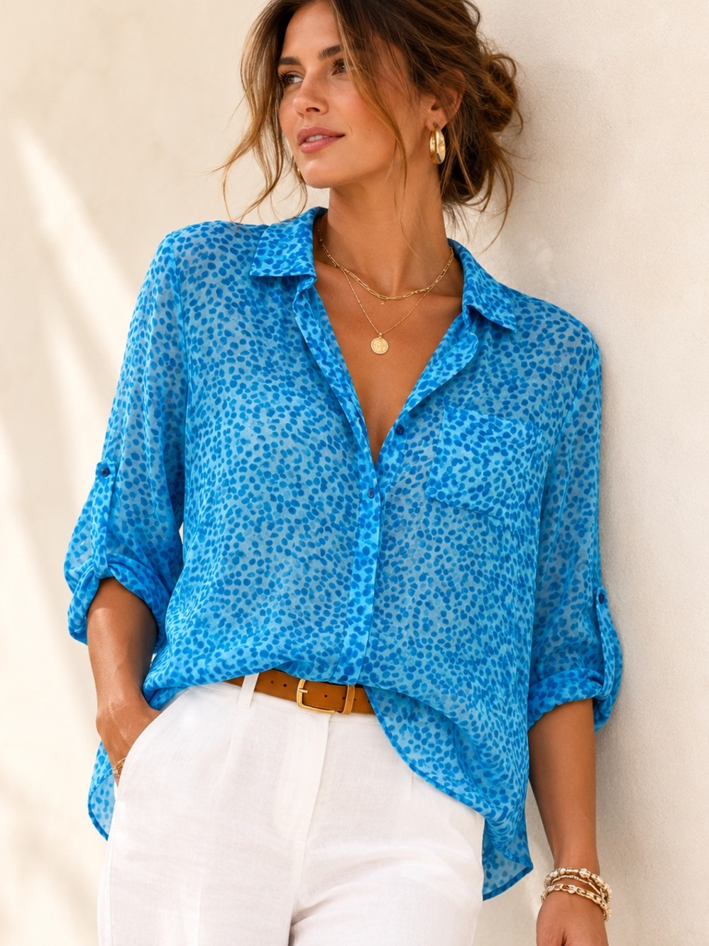 DIANE Von FURSTENBURG Silk Vibrant Blue Patterned Blouse
